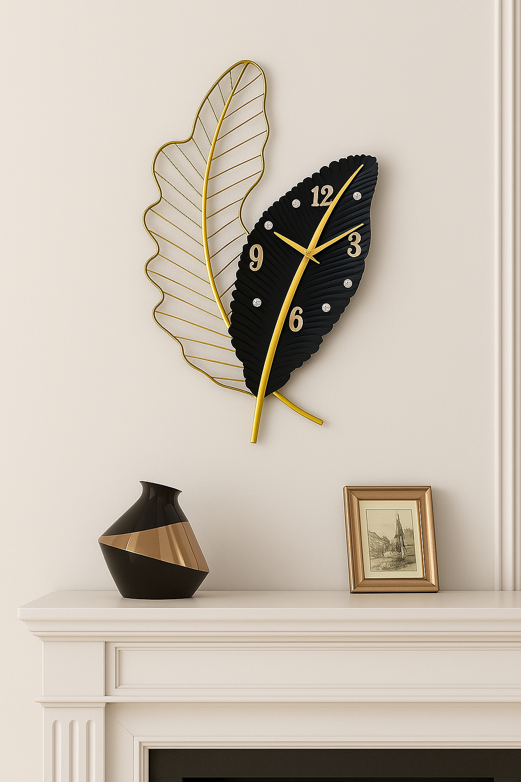 FEATHER BLACK METAL CLOCK